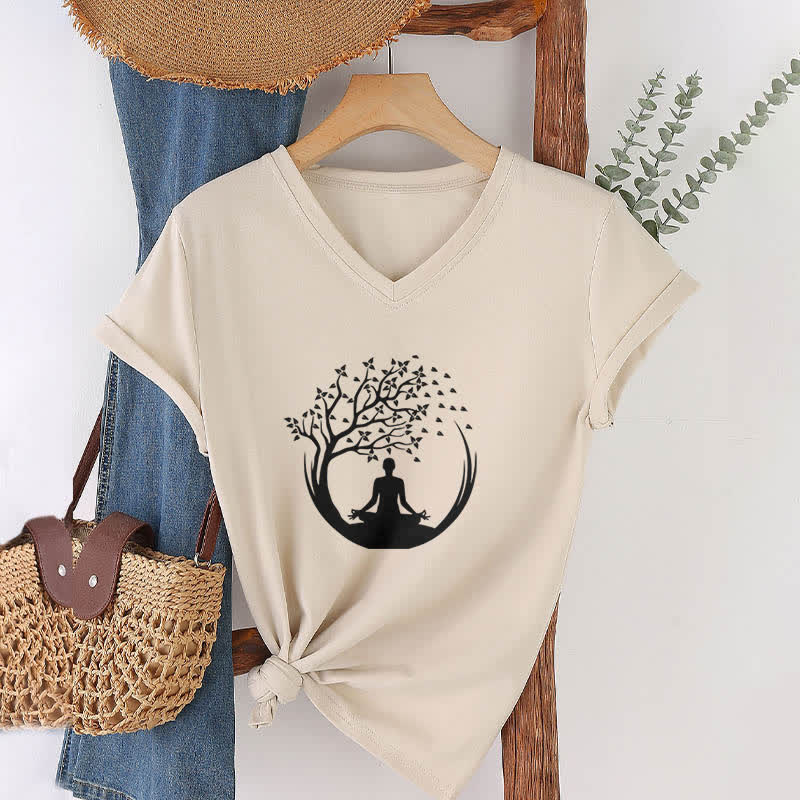 T-shirt con scollo a V Olivenorma Yoga Meditazione Pilates Namaste - image 22