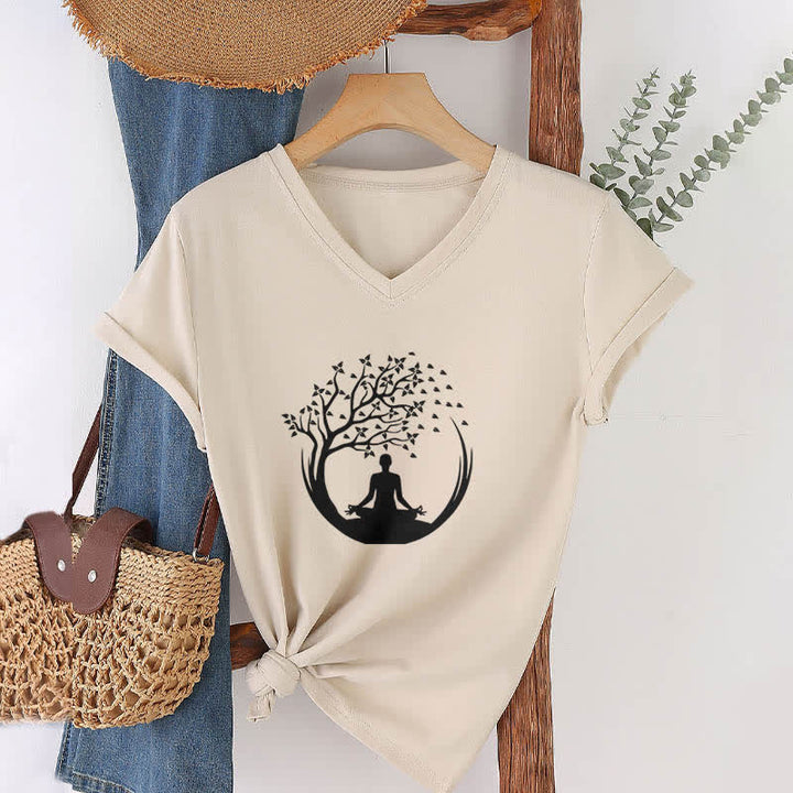 T-shirt con scollo a V Olivenorma Yoga Meditazione Pilates Namaste - image 22