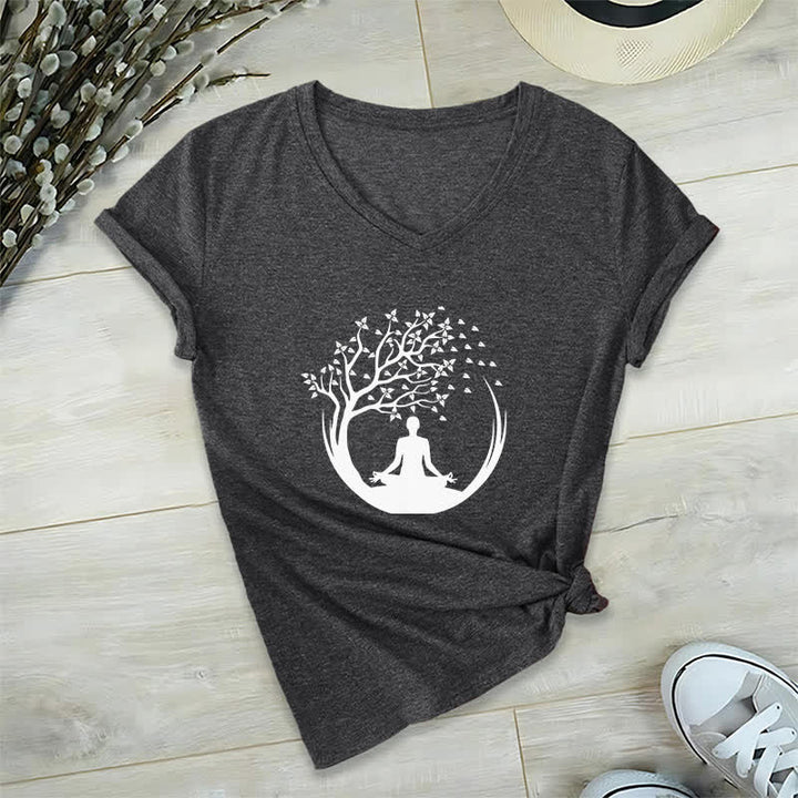 T-shirt con scollo a V Olivenorma Yoga Meditazione Pilates Namaste - Grigio - 2XL - image 9