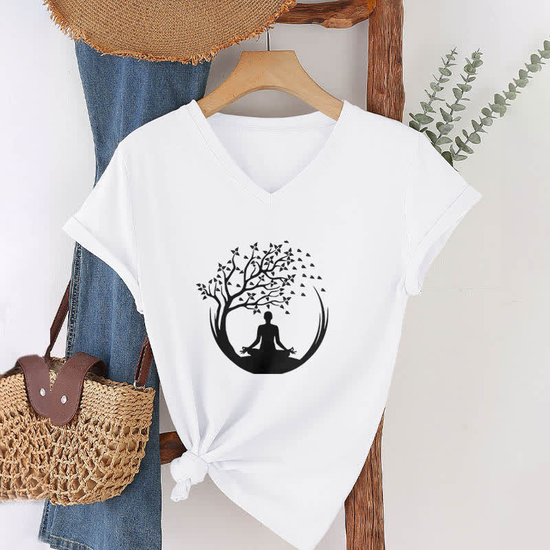 T-shirt con scollo a V Olivenorma Yoga Meditazione Pilates Namaste - image 3