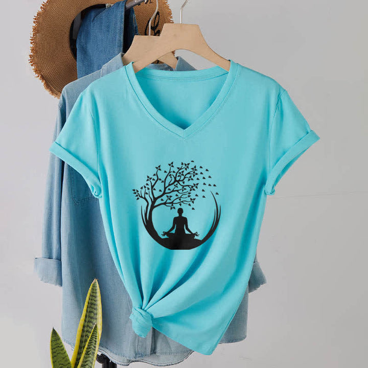 T-shirt con scollo a V Olivenorma Yoga Meditazione Pilates Namaste - image 25