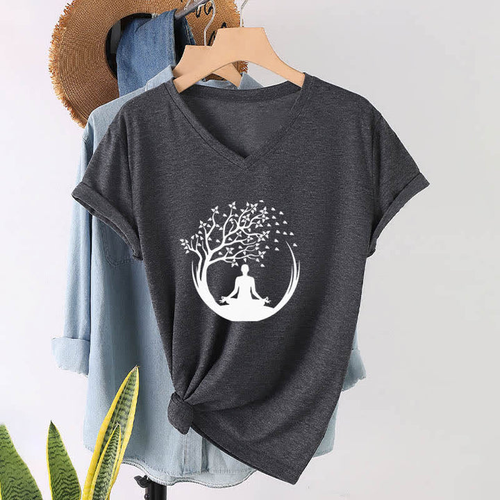 T-shirt con scollo a V Olivenorma Yoga Meditazione Pilates Namaste - image 11