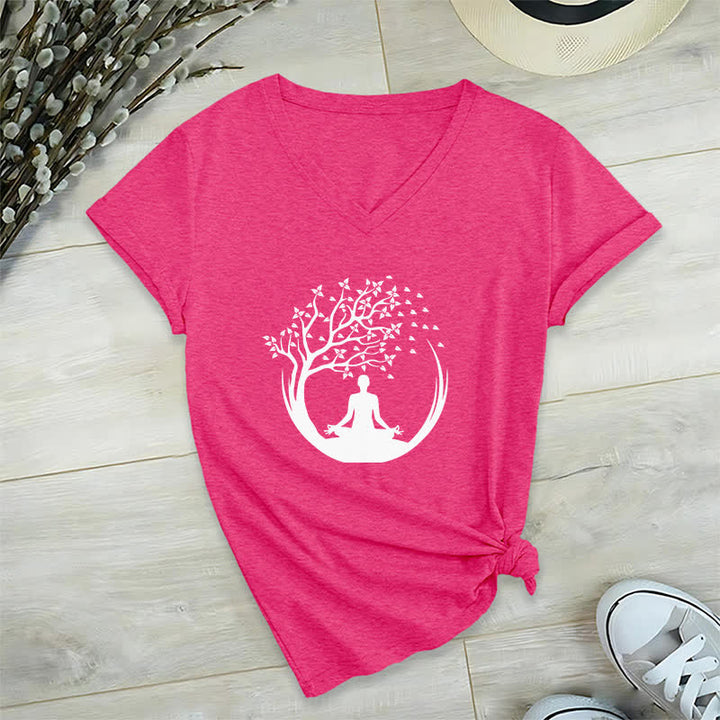 T-shirt con scollo a V Olivenorma Yoga Meditazione Pilates Namaste - Rosa rossa - 2XL - image 19