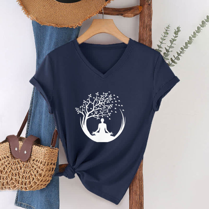 T-shirt con scollo a V Olivenorma Yoga Meditazione Pilates Namaste - image 5