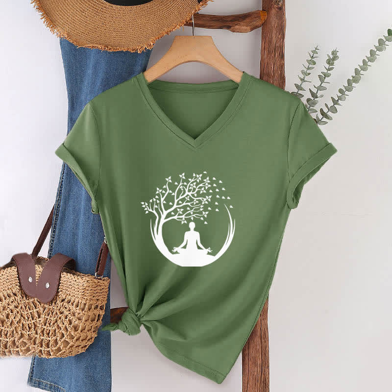 T-shirt con scollo a V Olivenorma Yoga Meditazione Pilates Namaste - image 8