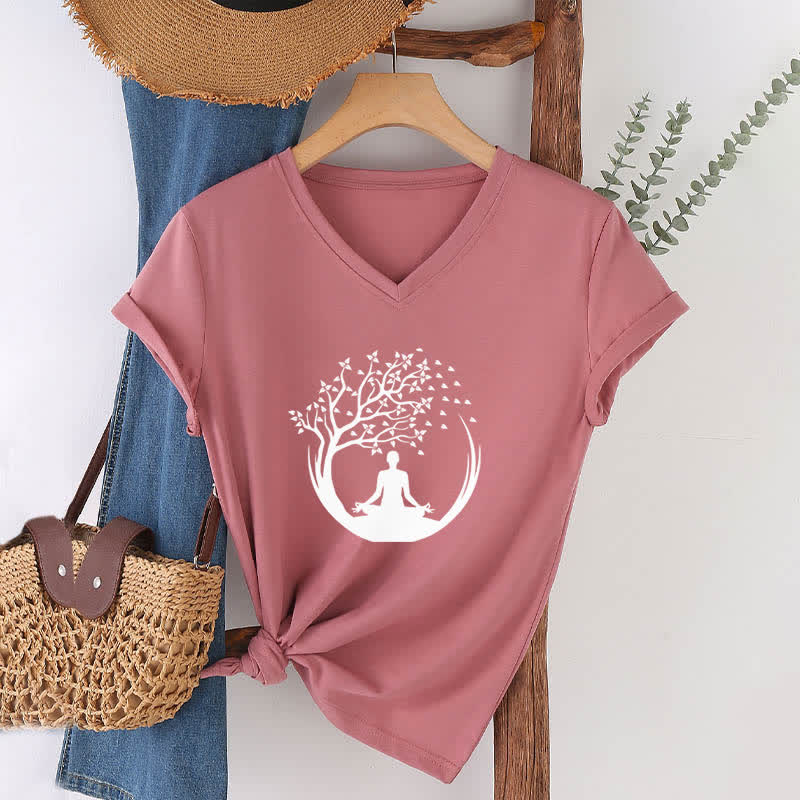 T-shirt con scollo a V Olivenorma Yoga Meditazione Pilates Namaste - image 18