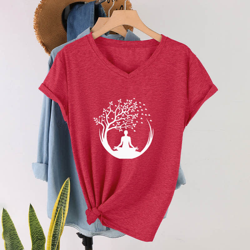 T-shirt con scollo a V Olivenorma Yoga Meditazione Pilates Namaste - image 14