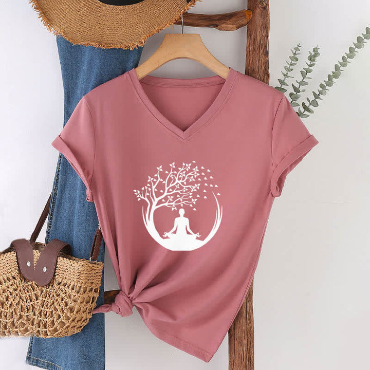 T-shirt con scollo a V Olivenorma Yoga Meditazione Pilates Namaste - image 19