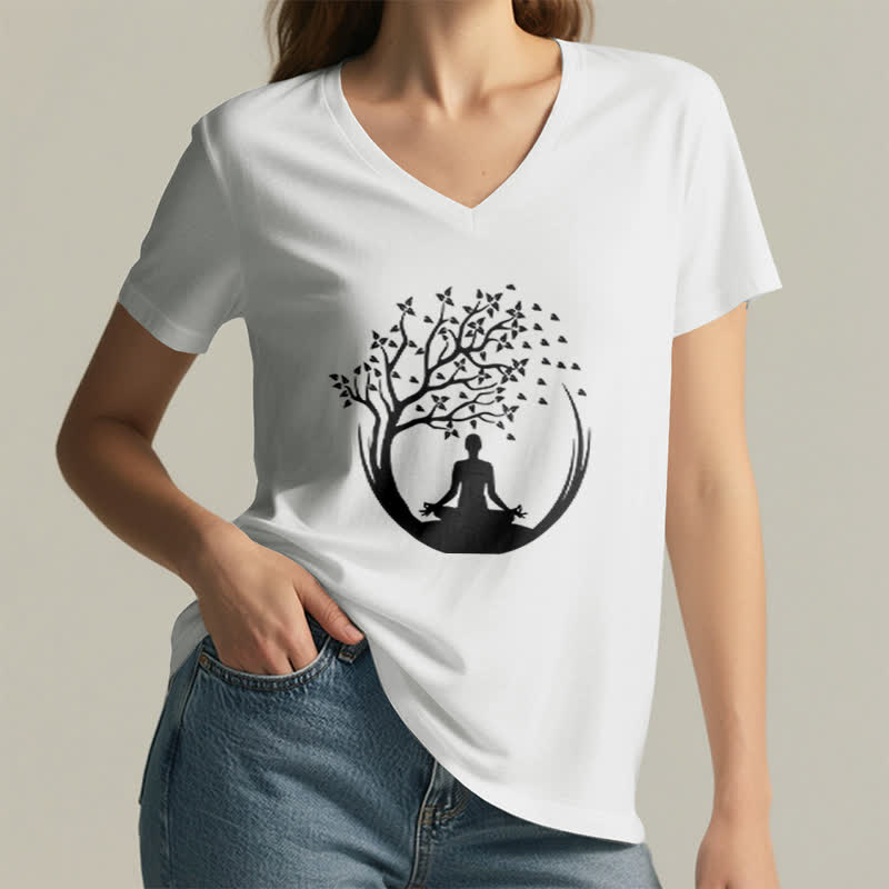 T-shirt con scollo a V Olivenorma Yoga Meditazione Pilates Namaste - image 1