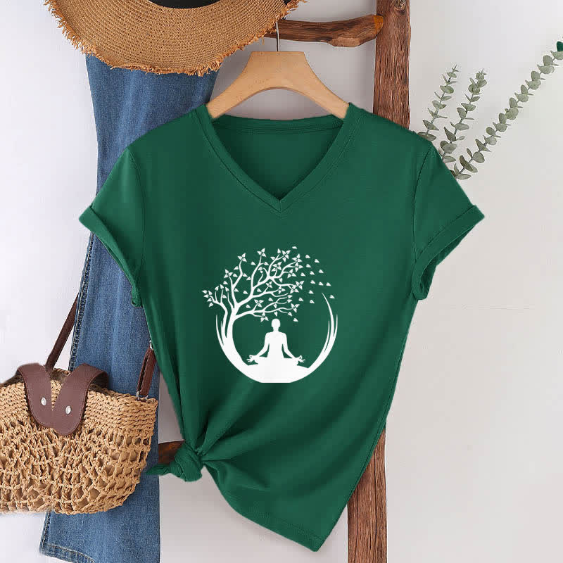 T-shirt con scollo a V Olivenorma Yoga Meditazione Pilates Namaste - image 7