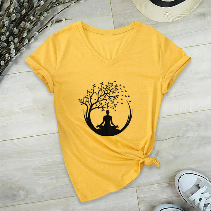 T-shirt con scollo a V Olivenorma Yoga Meditazione Pilates Namaste - Giallo - 2XL - image 15