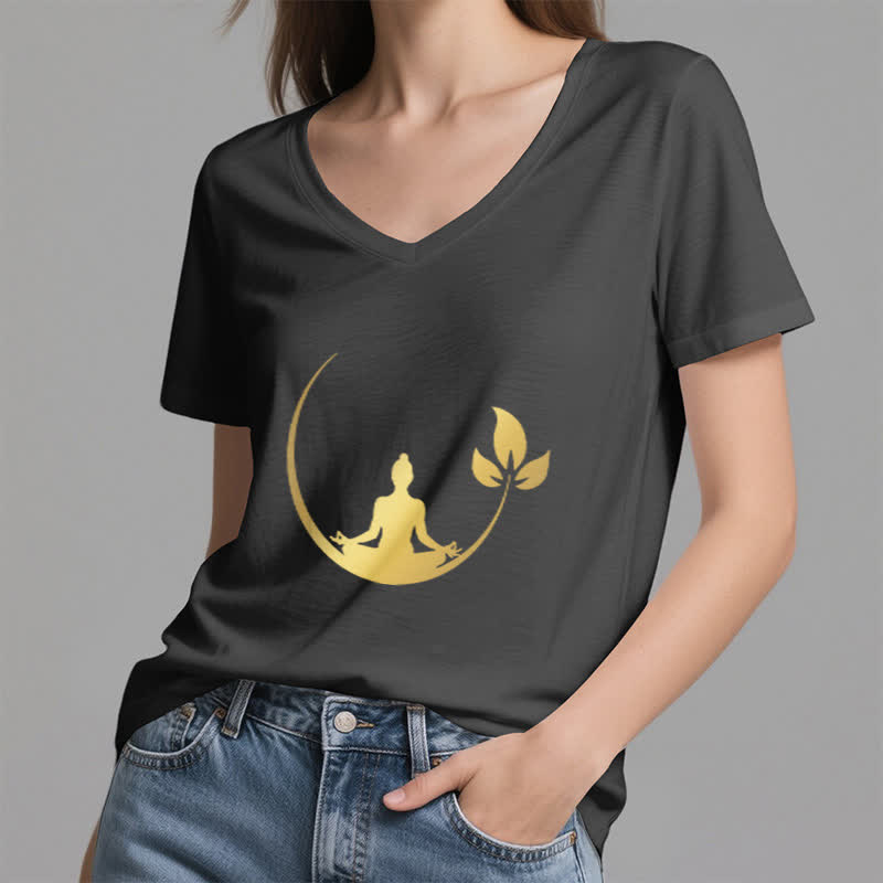 Olivenorma Yoga Lotus Buddha Meditation T-shirt con scollo a V - image 14