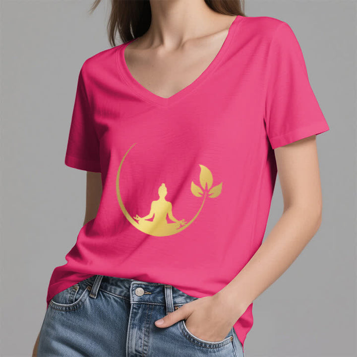 Olivenorma Yoga Lotus Buddha Meditation T-shirt con scollo a V - image 21