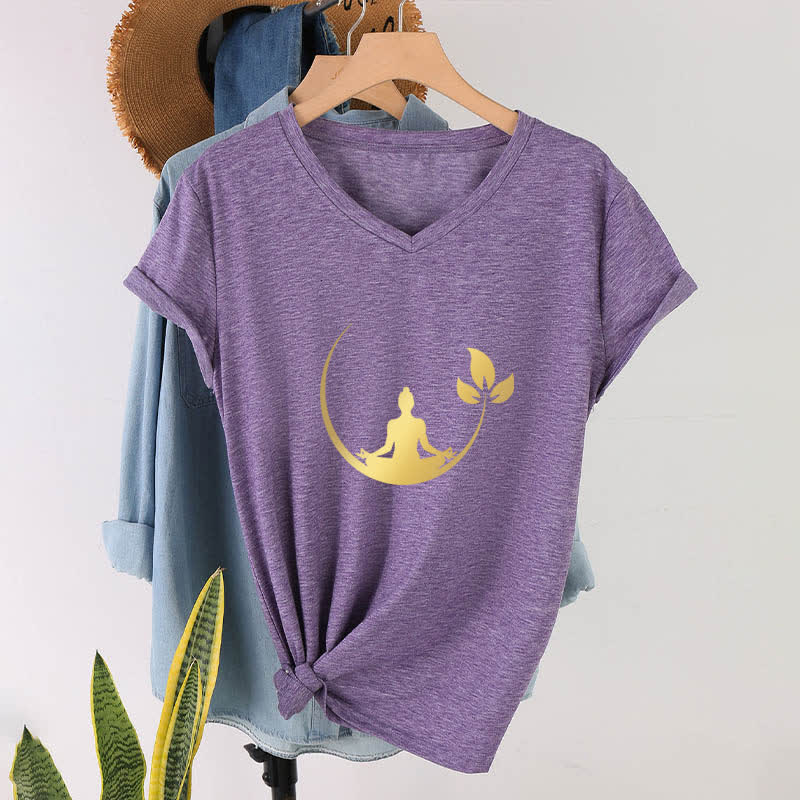 Olivenorma Yoga Lotus Buddha Meditation T-shirt con scollo a V - image 28