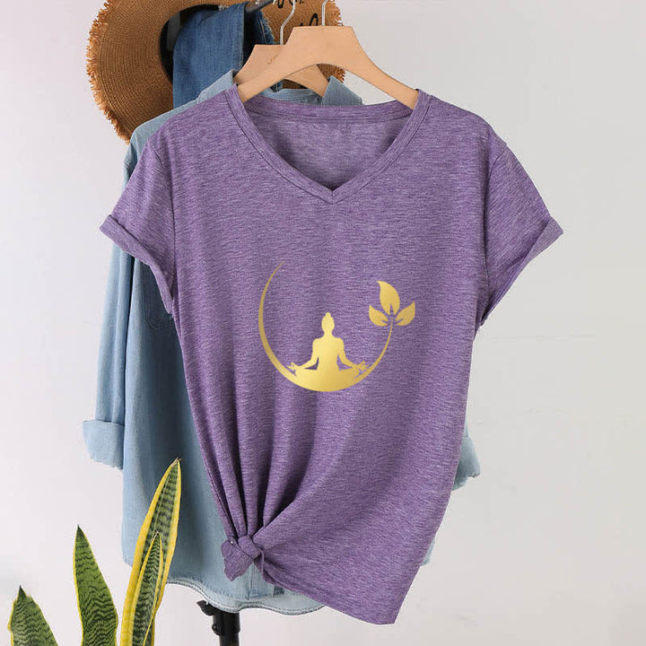 Olivenorma Yoga Lotus Buddha Meditation T-shirt con scollo a V - image 28