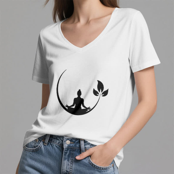 Olivenorma Yoga Lotus Buddha Meditation T-shirt con scollo a V - image 5