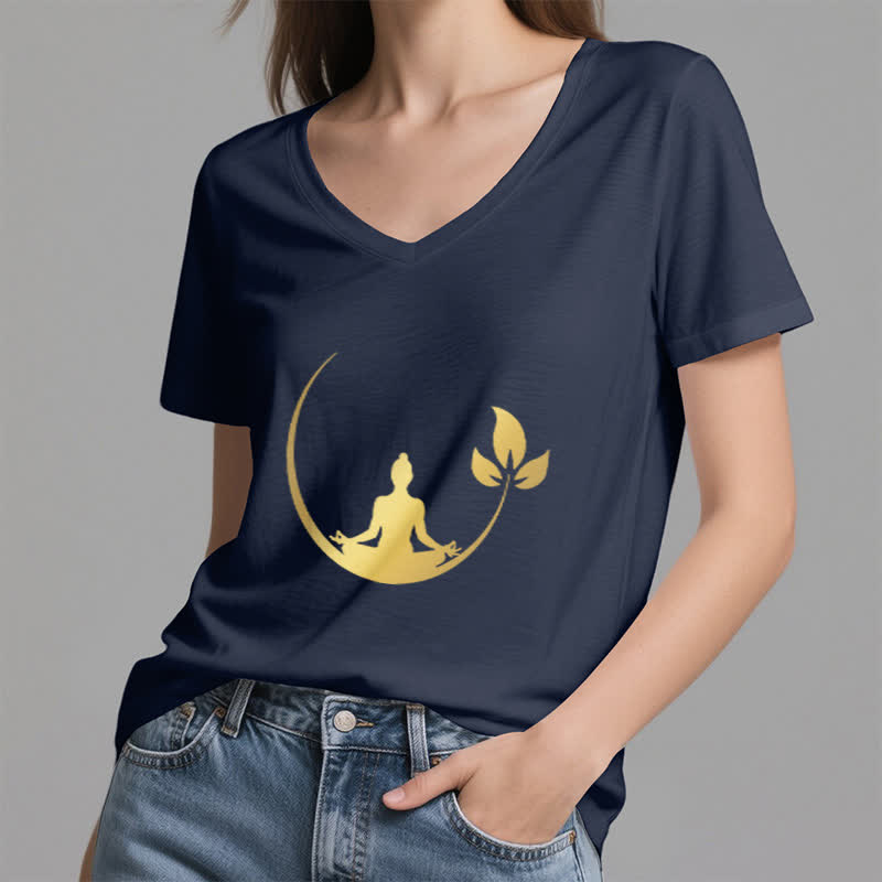 Olivenorma Yoga Lotus Buddha Meditation T-shirt con scollo a V - image 7