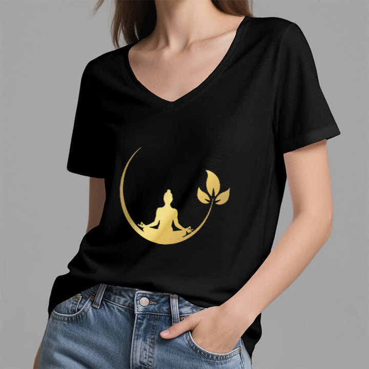 Olivenorma Yoga Lotus Buddha Meditation T-shirt con scollo a V - image 15