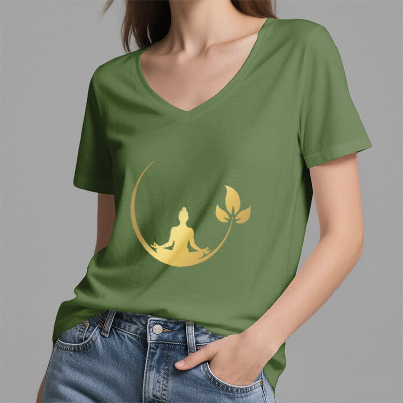 Olivenorma Yoga Lotus Buddha Meditation T-shirt con scollo a V - image 11
