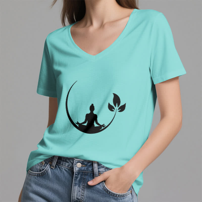 Olivenorma Yoga Lotus Buddha Meditation T-shirt con scollo a V - image 25