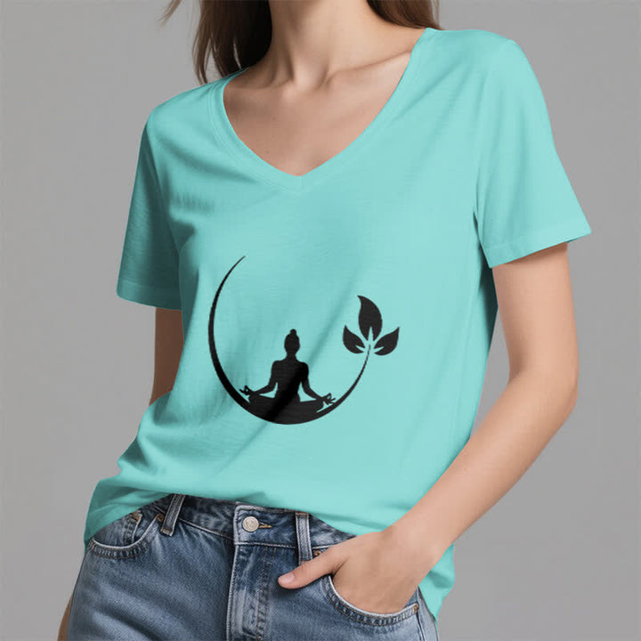 Olivenorma Yoga Lotus Buddha Meditation T-shirt con scollo a V - image 25