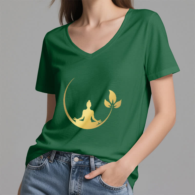 Olivenorma Yoga Lotus Buddha Meditation T-shirt con scollo a V - image 9