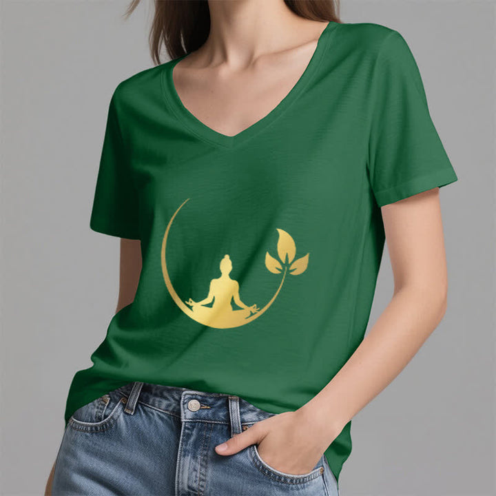 Olivenorma Yoga Lotus Buddha Meditation T-shirt con scollo a V - image 9