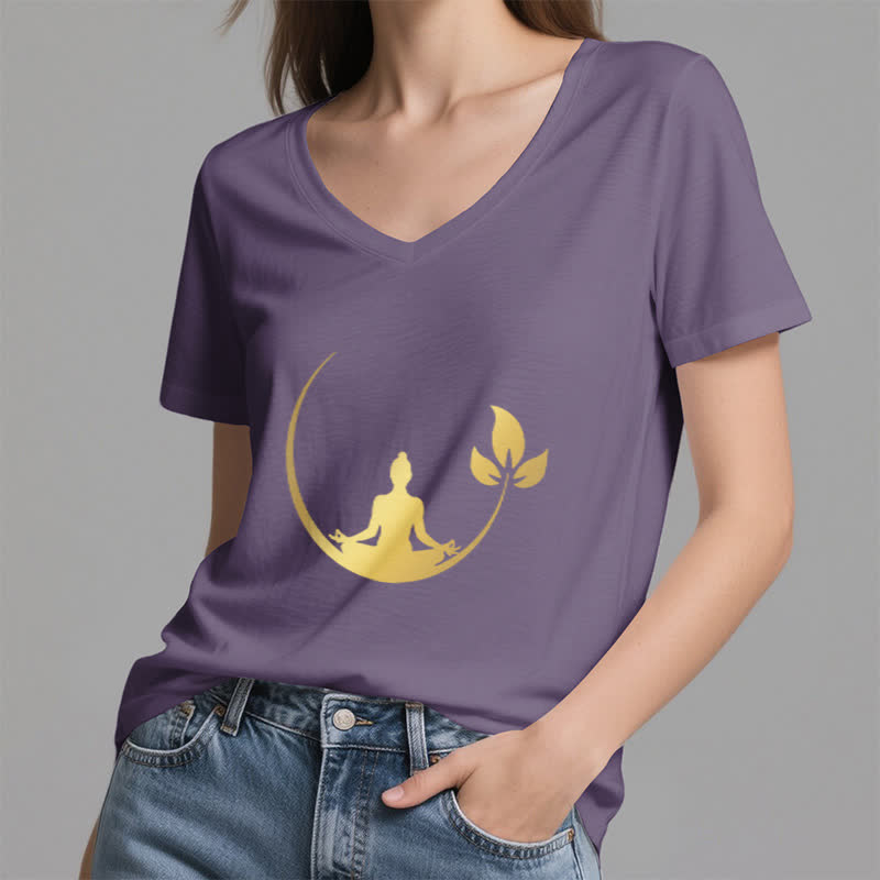 Olivenorma Yoga Lotus Buddha Meditation T-shirt con scollo a V - image 28