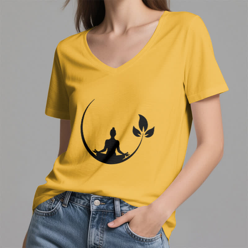 Olivenorma Yoga Lotus Buddha Meditation T-shirt con scollo a V - image 1