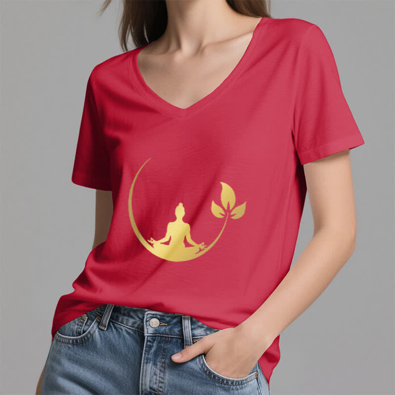 Olivenorma Yoga Lotus Buddha Meditation T-shirt con scollo a V - image 17