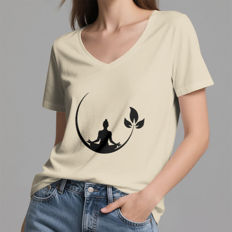Olivenorma Yoga Lotus Buddha Meditation T-shirt con scollo a V - image 23