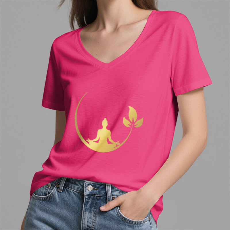 Olivenorma Yoga Lotus Buddha Meditation T-shirt con scollo a V - image 22