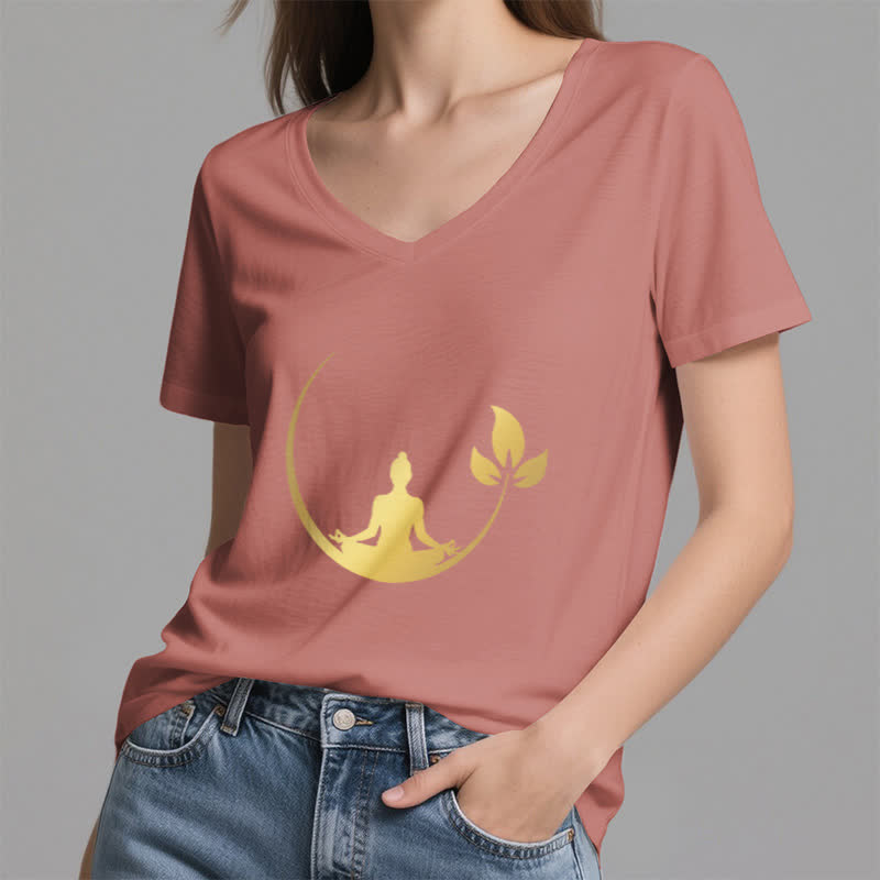 Olivenorma Yoga Lotus Buddha Meditation T-shirt con scollo a V - image 19
