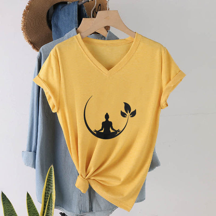 Olivenorma Yoga Lotus Buddha Meditation T-shirt con scollo a V - image 2