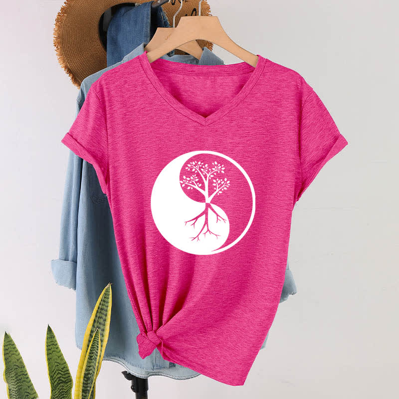 Olivenorma Yin Yang Tree Yoga Meditation T-shirt con scollo a V - image 20