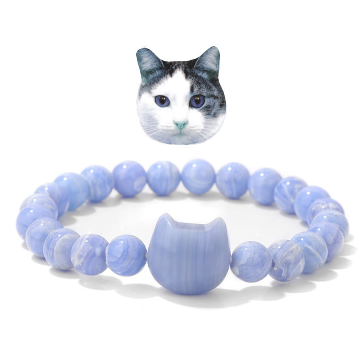Braccialetto di cristallo con ciondolo Mystic Meow Olivenorma - Calcedonio blu - image 17
