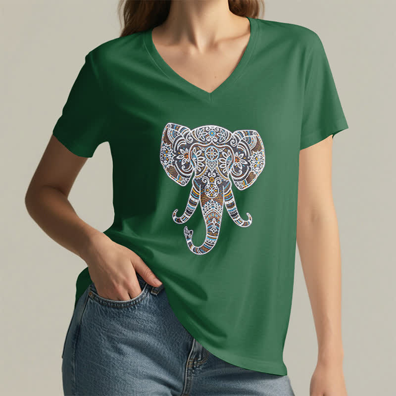 Maglietta Olivenorma da donna con scollo a V e motivo elefante, motivo natura e animali - image 9