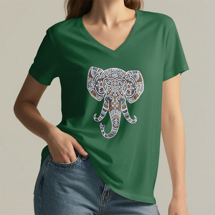 Maglietta Olivenorma da donna con scollo a V e motivo elefante, motivo natura e animali - image 9