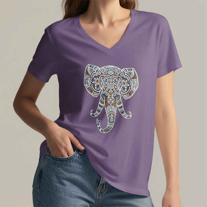 Maglietta Olivenorma da donna con scollo a V e motivo elefante, motivo natura e animali - image 27
