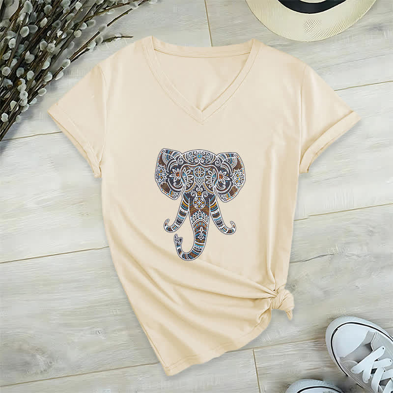Maglietta Olivenorma da donna con scollo a V e motivo elefante, motivo natura e animali - Cachi - 2XL - image 21