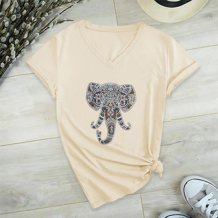 Maglietta Olivenorma da donna con scollo a V e motivo elefante, motivo natura e animali - Cachi - 2XL - image 21