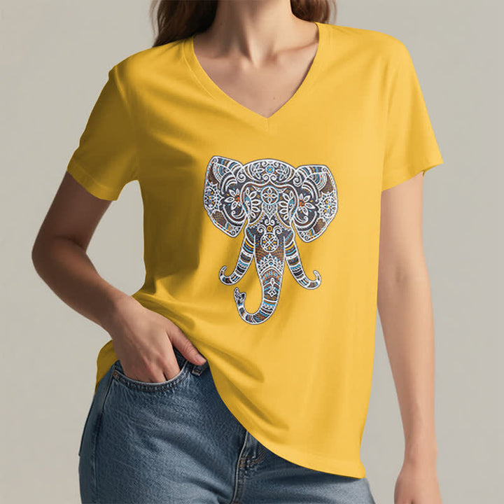 Maglietta Olivenorma da donna con scollo a V e motivo elefante, motivo natura e animali - image 17