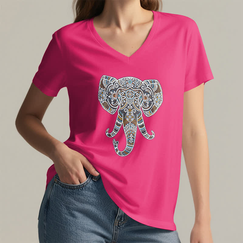 Maglietta Olivenorma da donna con scollo a V e motivo elefante, motivo natura e animali - image 20