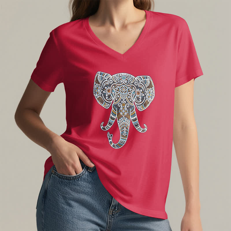 Maglietta Olivenorma da donna con scollo a V e motivo elefante, motivo natura e animali - image 27