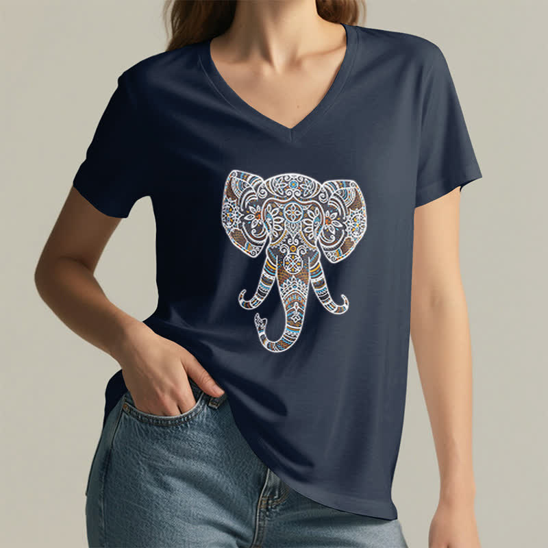 Maglietta Olivenorma da donna con scollo a V e motivo elefante, motivo natura e animali - image 7