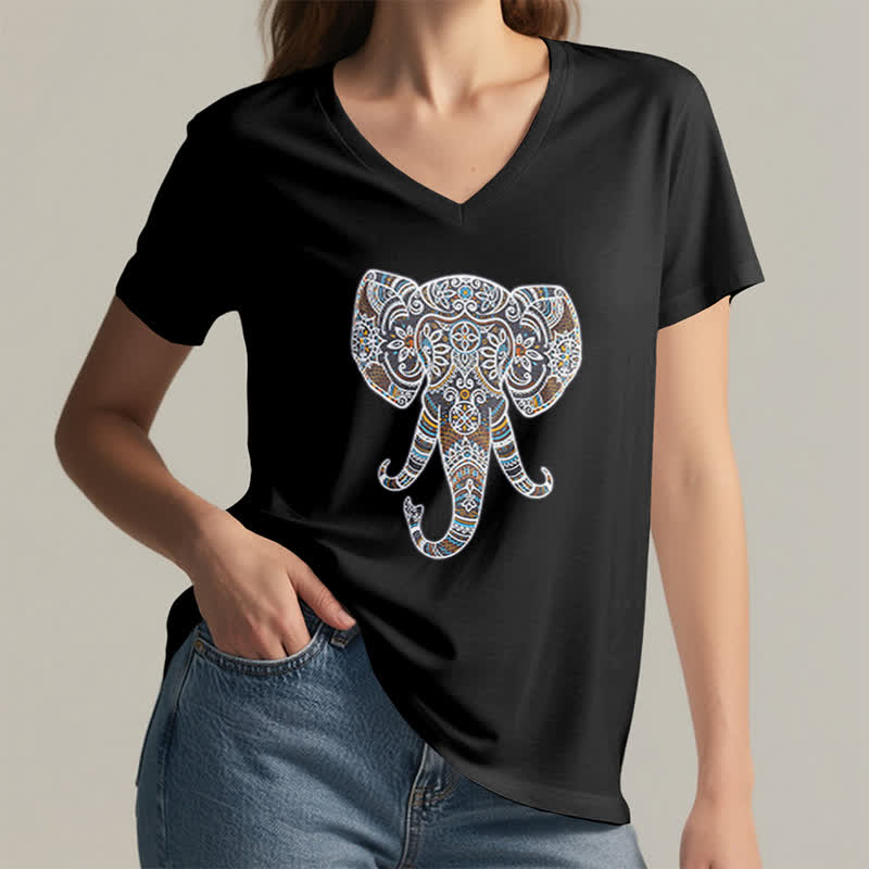 Maglietta Olivenorma da donna con scollo a V e motivo elefante, motivo natura e animali - image 14