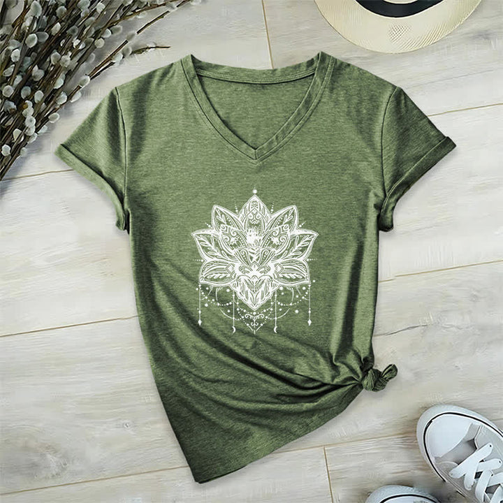 Maglietta con scollo a V e stampa Lotus Olivenorma - Verde oliva - 2XL - image 8