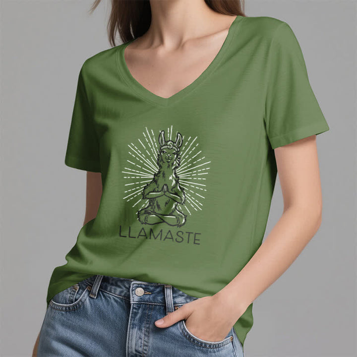 Olivenorma Maglietta divertente con scollo a V e scritta "Yoga Llama Namaste Workout" - image 9