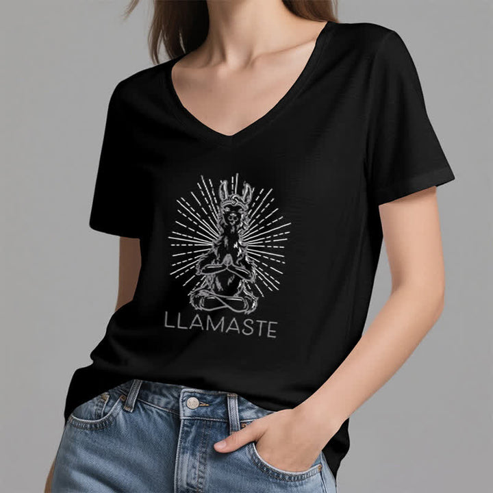 Olivenorma Maglietta divertente con scollo a V e scritta "Yoga Llama Namaste Workout" - image 13