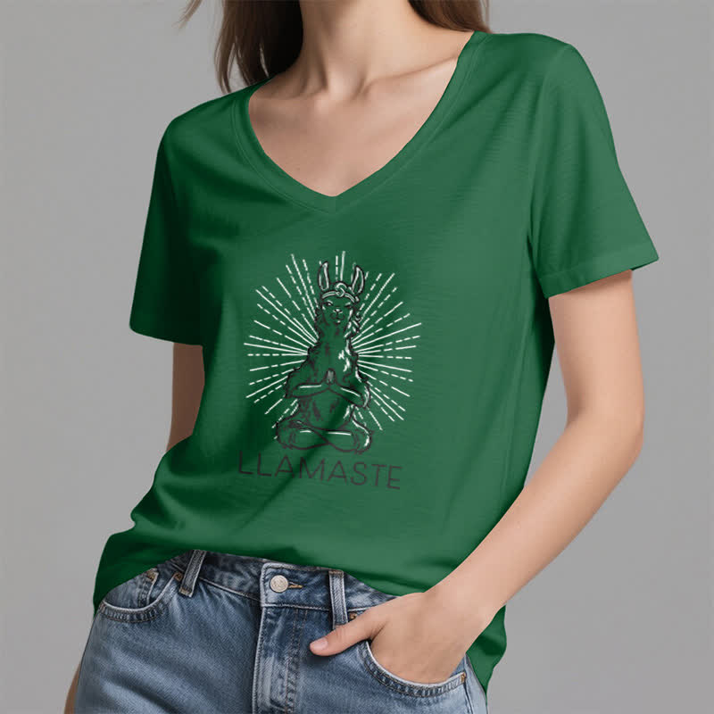 Olivenorma Maglietta divertente con scollo a V e scritta "Yoga Llama Namaste Workout" - image 6